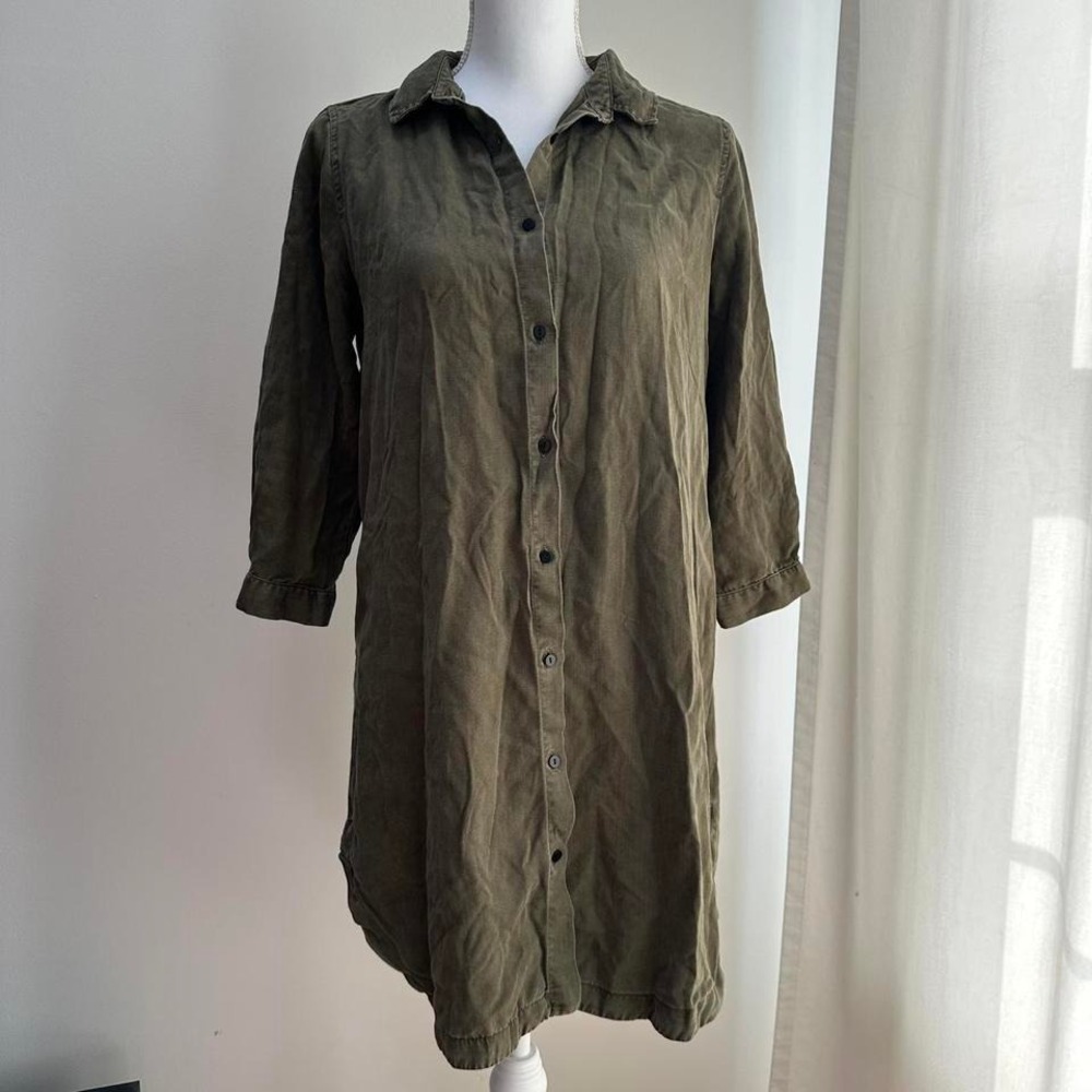 Zara Woman Premium Denim‎ Collection Green Button Up Tunic Size Small